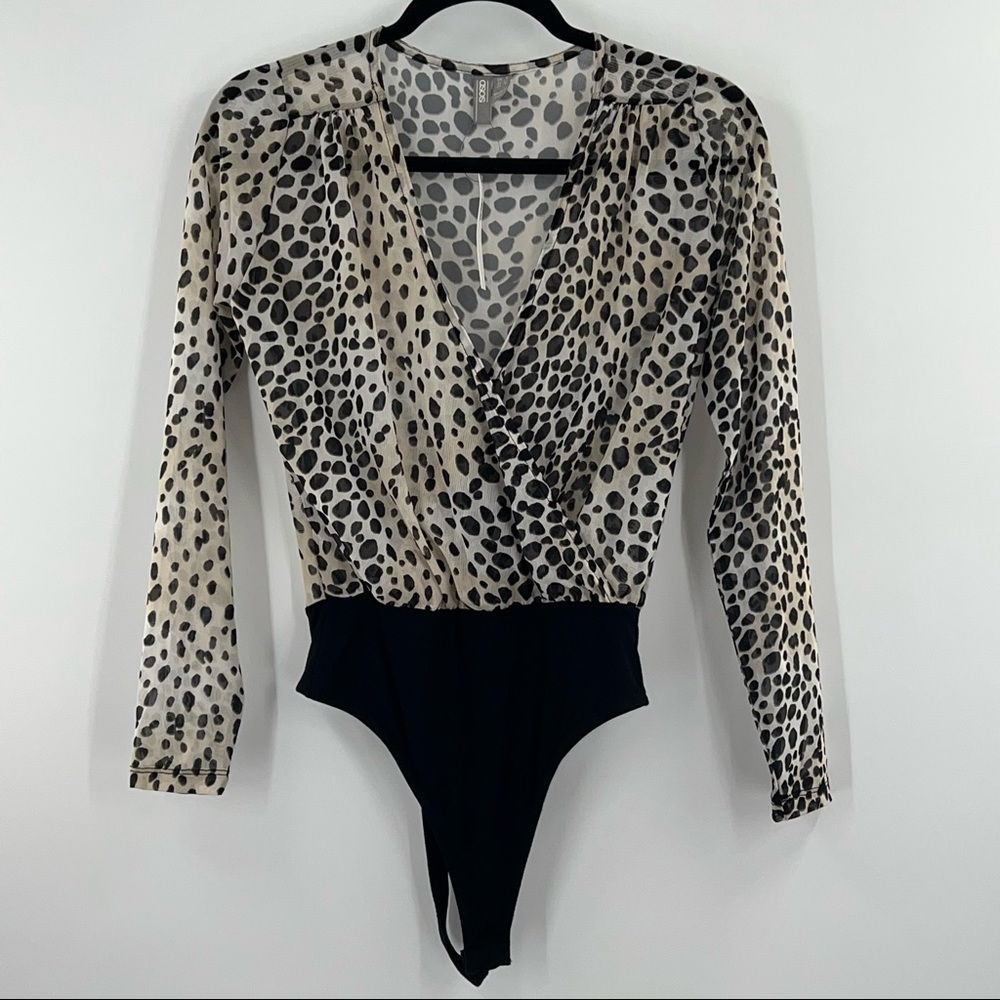 ASOS Design Wrap Mesh Bodysuit in Cheetah Print NWT